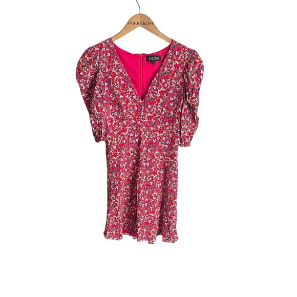 SALONI Collette Silk Floral Mini Puff Sleeve Dress - Picture 2 of 14